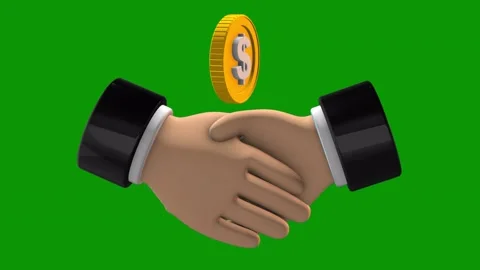 Two hands shaking over coin green background each other gold green screen Stock Footage 314063646