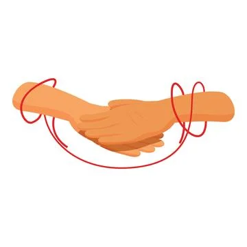 Two hands shaking tied together with red thread representing unbreakable Illustrazione stock
