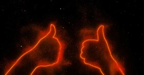 Two hands show a thumbs up sign in space among the stars. Abstraction, 3d render Stock Illustration