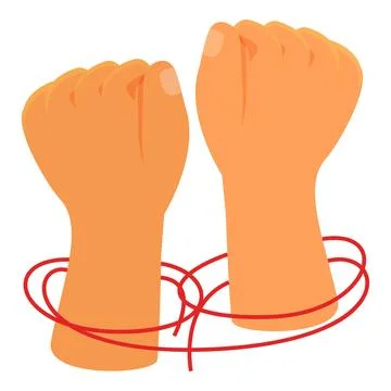 Two hands showing strength and connection despite being tied with red string Stock Illustration
