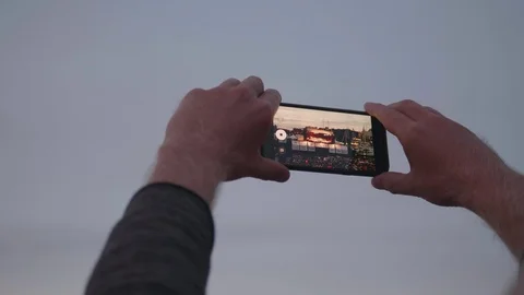 Two Hands on Smartphone Camera Photo View, Sky Photography Landscape View Stock-Footage 108639785