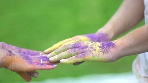 Two Hands, Stained With Paint Stock Footage 74701251