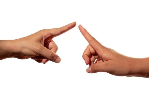 Two hands stretching out their index finger to touch each other. Two fingers Foto stock