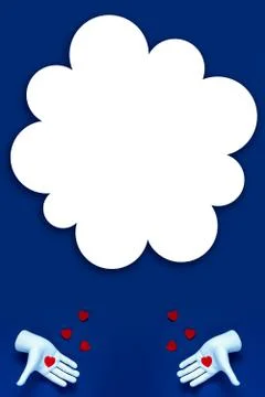 Two hands throw red hearts on a blue background. The concept for Valentine's  Photos