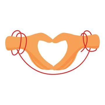 Two hands tied with red thread making heart shape Illustrazione stock