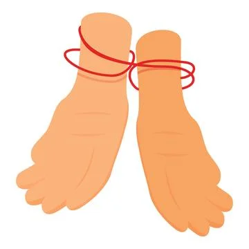 Two hands tied together with red string symbolizing marriage Stock Illustration