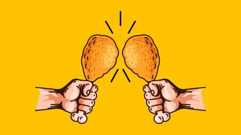 Two hands toasting with crispy fried chicken legs vector illustration Stock Illustration