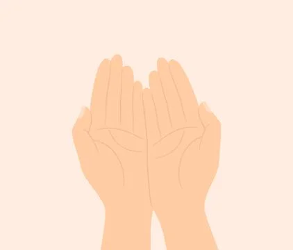 Two hands together with palms up, top view. Flat vector illustration Stock Illustration