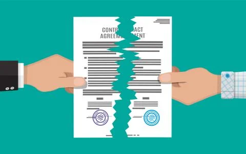 Two hands torn in half contract document Stock Illustration