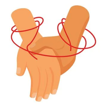 Two hands trying to break free from red string of fate Stock Illustration