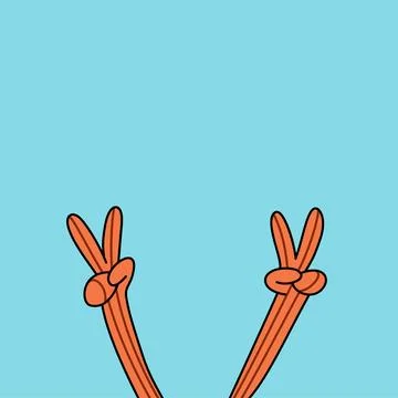 Two hands with two fingers up in the air. Animal fin fish blue background Stock Illustration