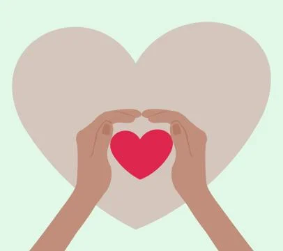 Two hands wrapped around a beautiful pink heart,Vector illustration Stock Illustration