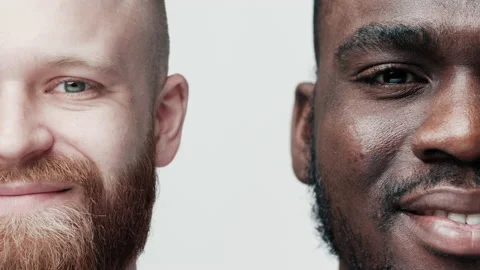 Two Handsome Young Diversity Man Smiling Looking at Camera Close-up 库存影片 156959738
