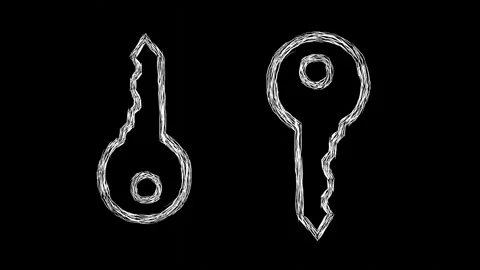 Two handwritten key icons on a black background Stock Footage 284875673