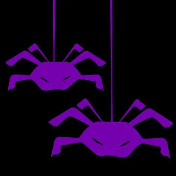 Two Hanging Halloween Spiders on Black Background Stock Illustration