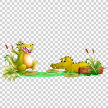 Two happy cartoon alligators playing in water with plants. 스톡 일러스트