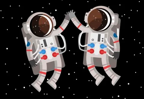 Two happy cute astronauts Stock Illustration