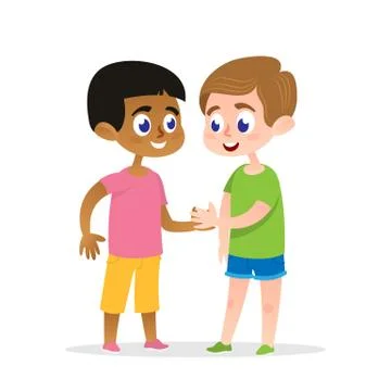 Two Happy Firends Handshake Vector Illustration. Stock Illustration