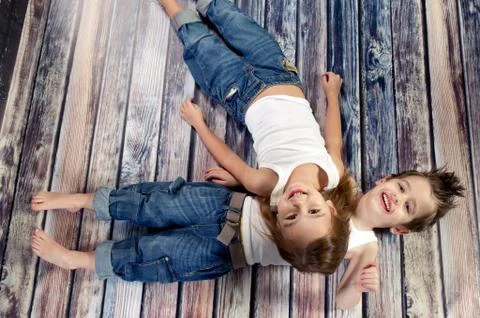 Two happy kids in studio Stock Photos