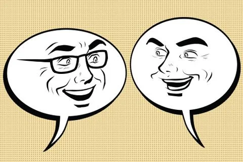 Two happy men talking. Comic bubble smiley face Stock Illustration