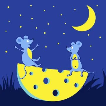 Two happy mice and cheese. Stock Illustration