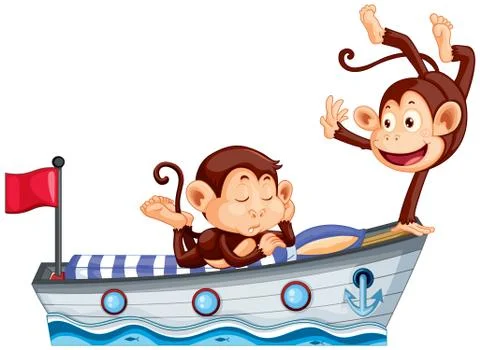 Two happy monkey on boat bed Stock-Illustration