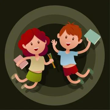 Two happy school children Stock Illustration