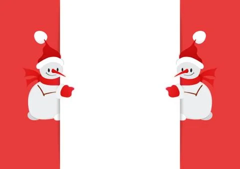 Two Happy snowman, indicates with forefinger at blank copy space. Advertiseme Stock Illustration