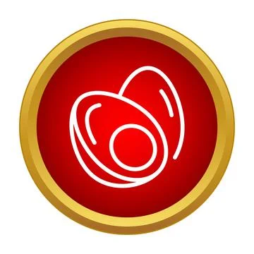 Two hard boiled egg halves icon in red button Stock Illustration