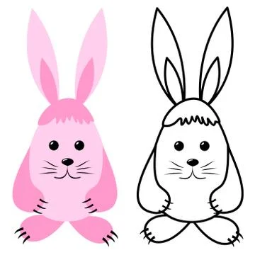 Two hare pink and black and white color isolated on a white background colori Stock Illustration