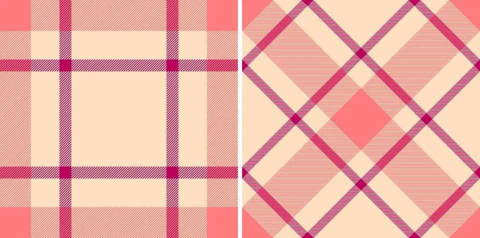 Two harmonious plaid patterns in soft peach and vibrant pink hues. Classic de Stock Illustration