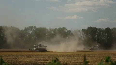 Two harvesters go on the field Stock Footage 82295293