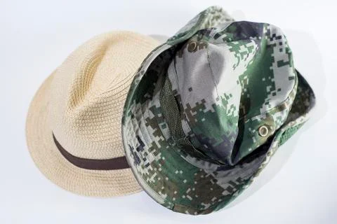 Two hats on a white background. Stock Photos