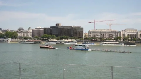Two hauler ships going down the river Stock Footage 218981247