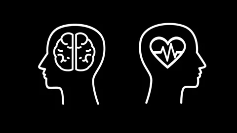 Two Head Profiles with Brain and Heart Icons Stock Footage 335626858