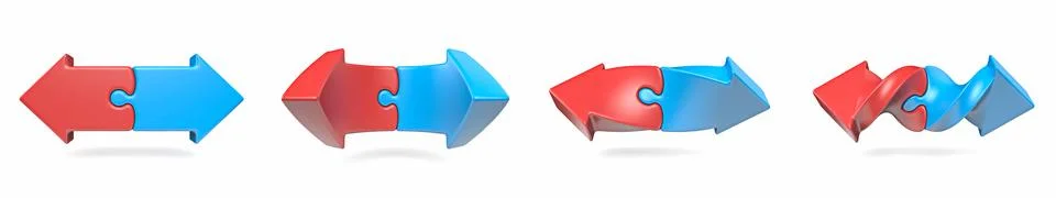 Two head puzzle red blue arrows 3D Stock Illustration