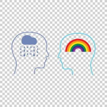 Two head silhouettes with brain, representing mental health therapy Stock Illustration