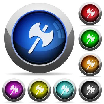 Two headed battle axe round glossy buttons Stock Illustration