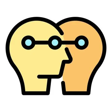 Two heads are connected by circles, symbolizing the sharing of thoughts, idea Stock Illustration
