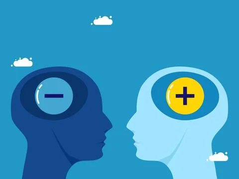 Two heads between Optimism and Negative Pessimism Stock Illustration