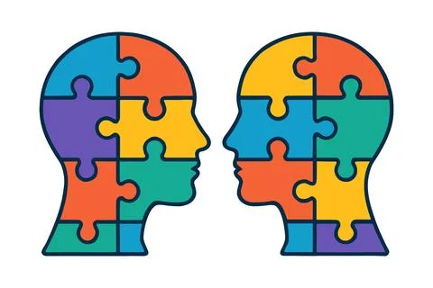 Two Heads Forming a Puzzle Teamwork Collaboration Concept Stock Illustration