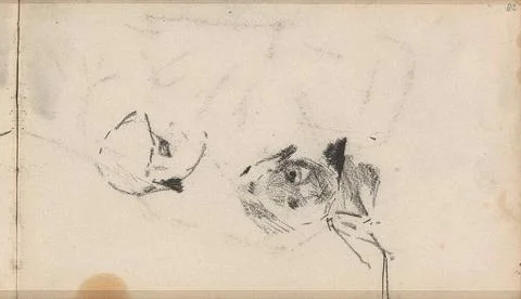 Two heads, possibly from girls.Page 82 from a sketchbook with 48 sheets. C... Stock Photos