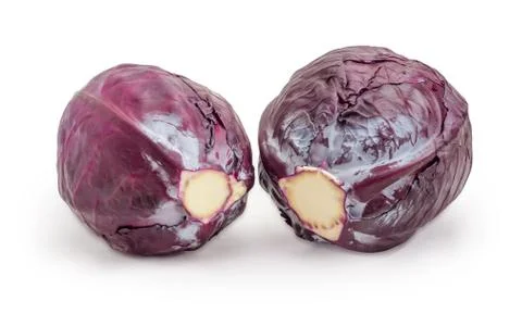 Two heads of the red cabbage on a white background Stock Photos