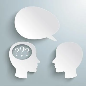 Two heads speech bubble question marks piad Stock Illustration