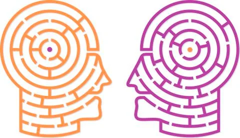 Two heads talking with maze brains. Labyrinth chat. Stock Illustration