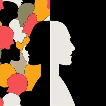 Two heads turned away from each other. Psychology, neurology concept. Stock Illustration