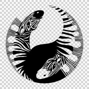 Two heads of zebras in a circle looking like a yin-yang symbol Stock Illustration