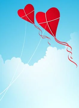 Two hear-shaped kites in pink sky イラスト素材