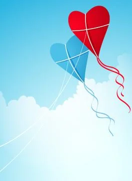 Two hear-shaped kites in the sky イラスト素材