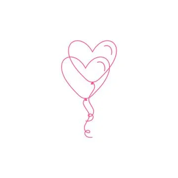 Two Heart balloon isolated single linear icon for websites and mobile Stock Illustration